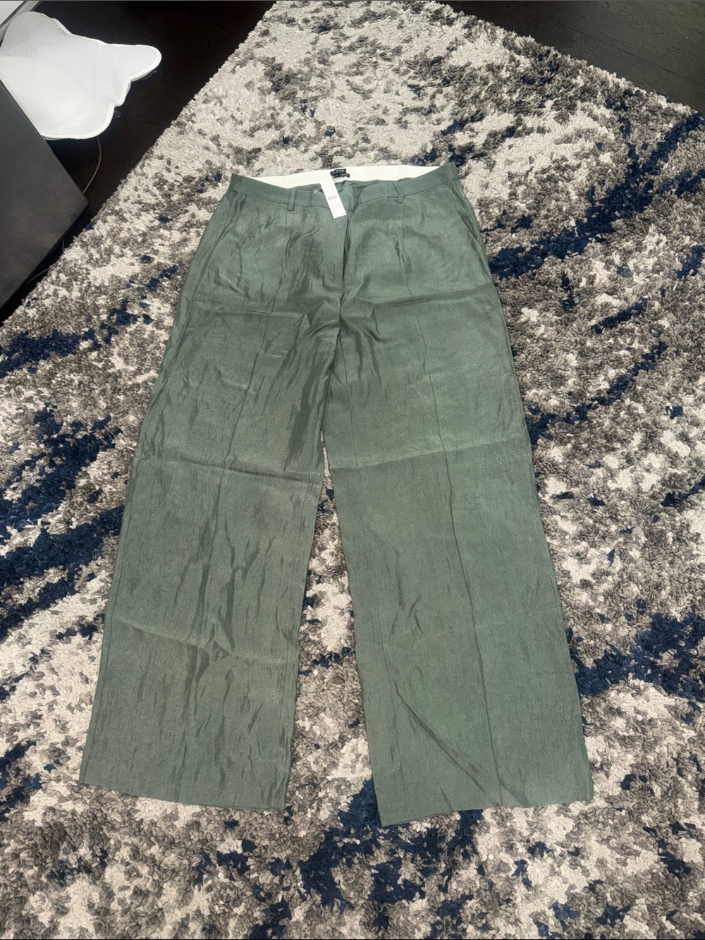J. Crew Essential Wide-leg Pant in Textured Satin - Size 16 Tall in Pale Cypress